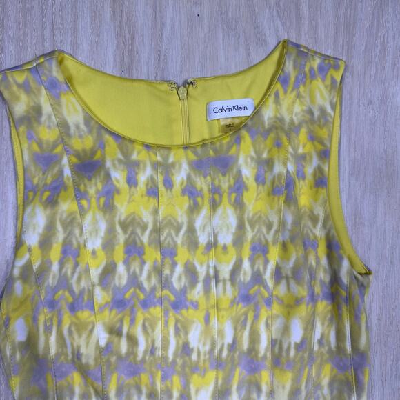 Calvin Klein Yellow Multicolor Sleeveless Summer Cocktail Lined Dress Size 2 - Picture 3 of 15